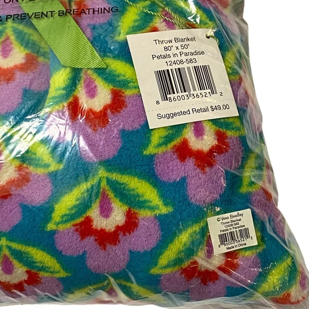 Vera Bradley Throw Blanket Petals in Paradise 12408-583 Floral Colorful 80”x50”